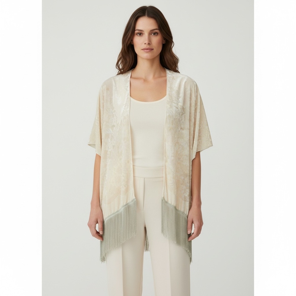 Marcus Adler New York Chic Cream Fringe Women's Cardigan‎